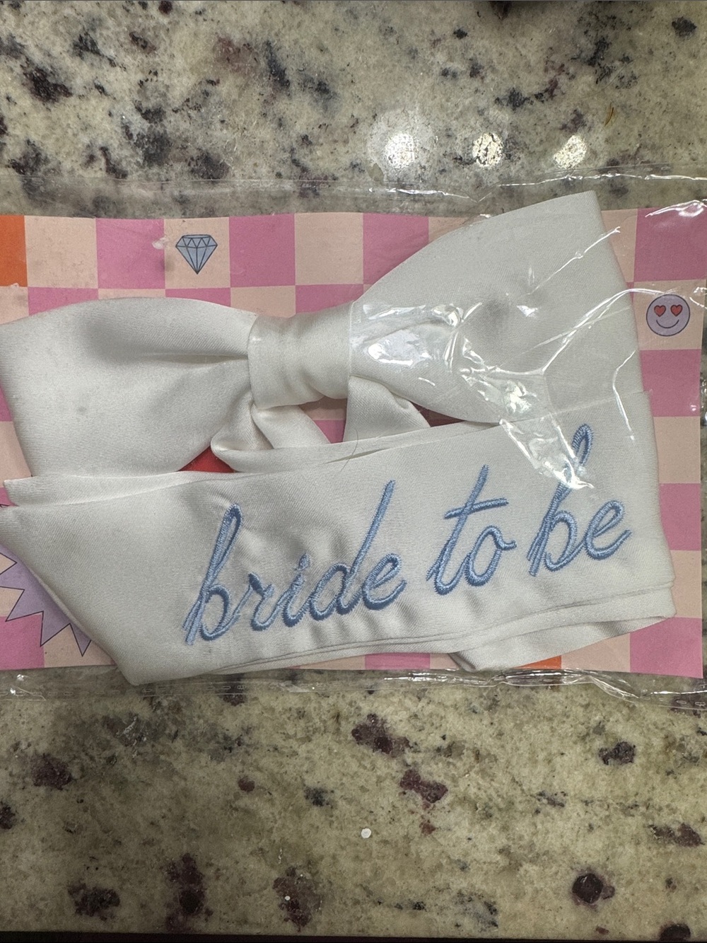 White 'Bride to Be' Satin Hair Bow with Blue Embroidery